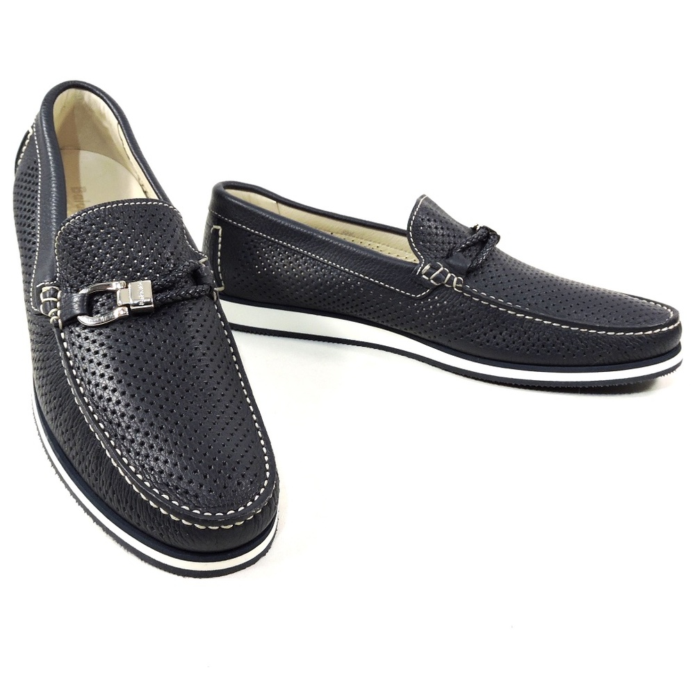 BALDININI 🇮🇹 MEN'S BLUE SOFT LEATHER COMFORT SUMMER LOAFERS